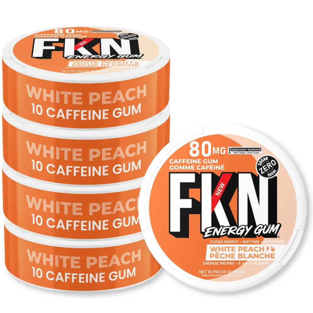 FKN Caffeine Gum (White Peach) 80MG (Sleeve of 20) (USA)