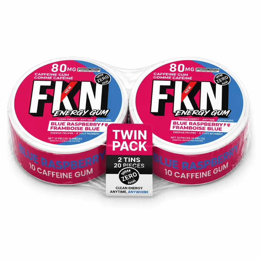 FKN Caffeine Gum (Blue Raspberry) 80MG (Sleeve of 10) (USA) (Twin Pack)