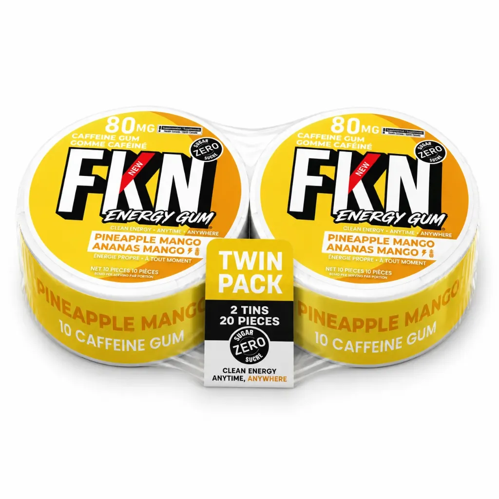 FKN Caffeine Gum (Pineapple Mango) 80MG (Sleeve of 10) (USA) (Twin Pack)