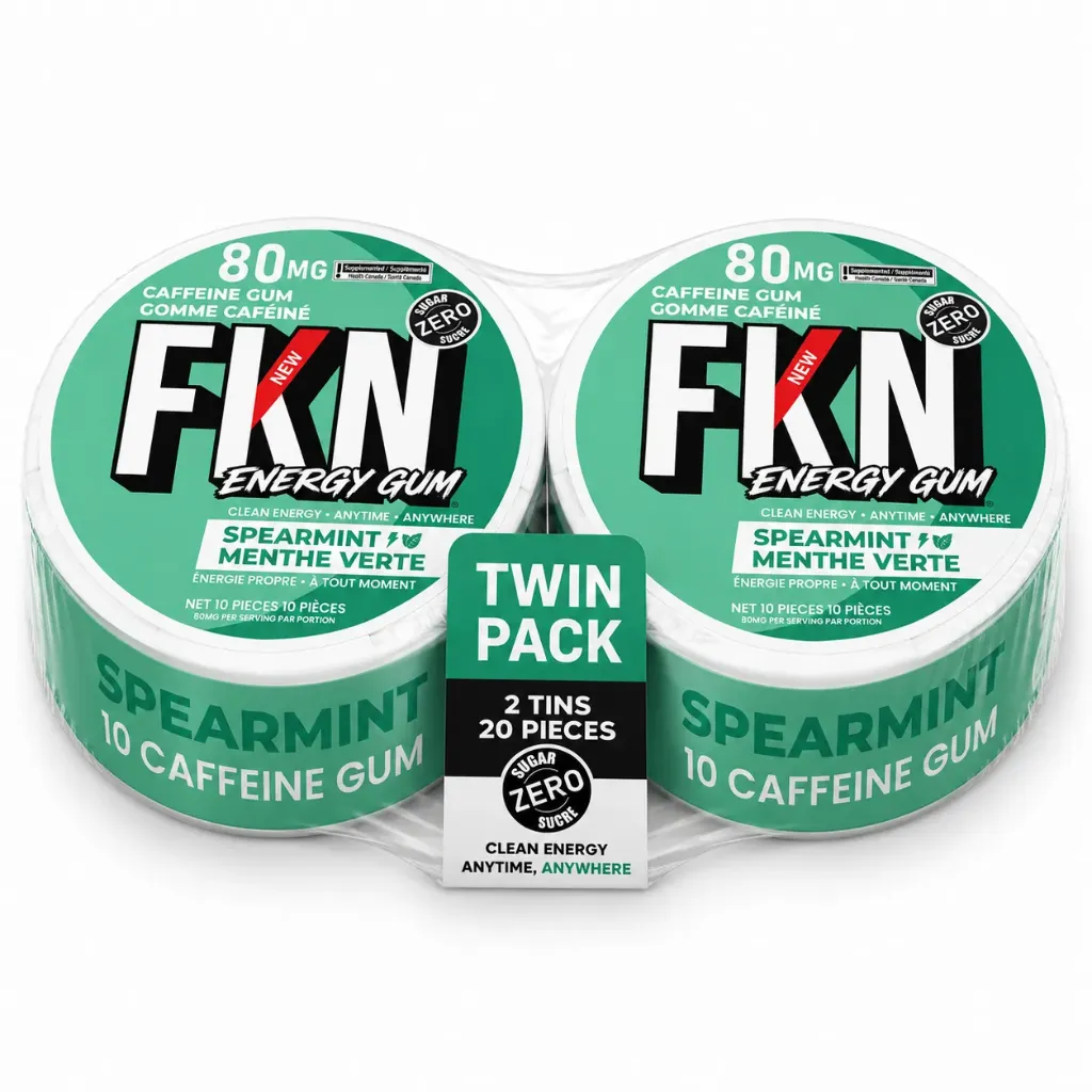 FKN Caffeine Gum (Spearmint Surge) 80MG (Sleeve of 10) (USA) (Twin Pack)