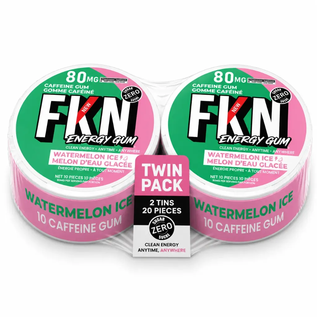 FKN Caffeine Gum (Watermelon Ice) 80MG (Sleeve of 10) (USA) (Twin Pack)