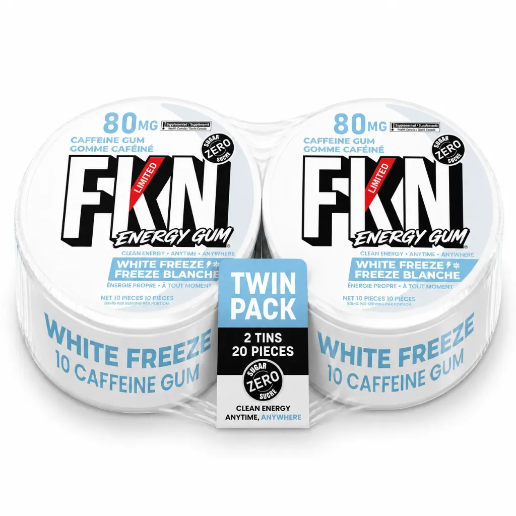 FKN Caffeine Gum (White Freeze) 80MG (Sleeve of 10) (USA) (Twin Pack)
